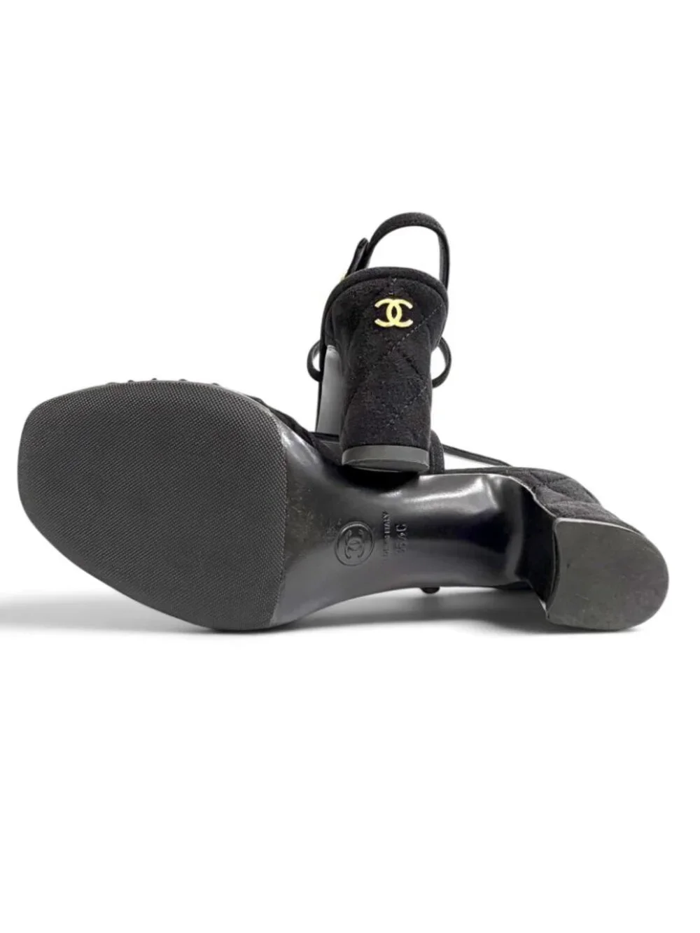 Chanel Suede Leather CC Logo Ankle Strap Open Toe Sandals Black